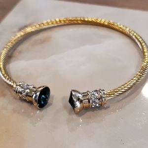 New Gold Wire Cuff Bracelet w/ Emerald Stones